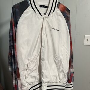 White and Multicolor Varsity Jacket
